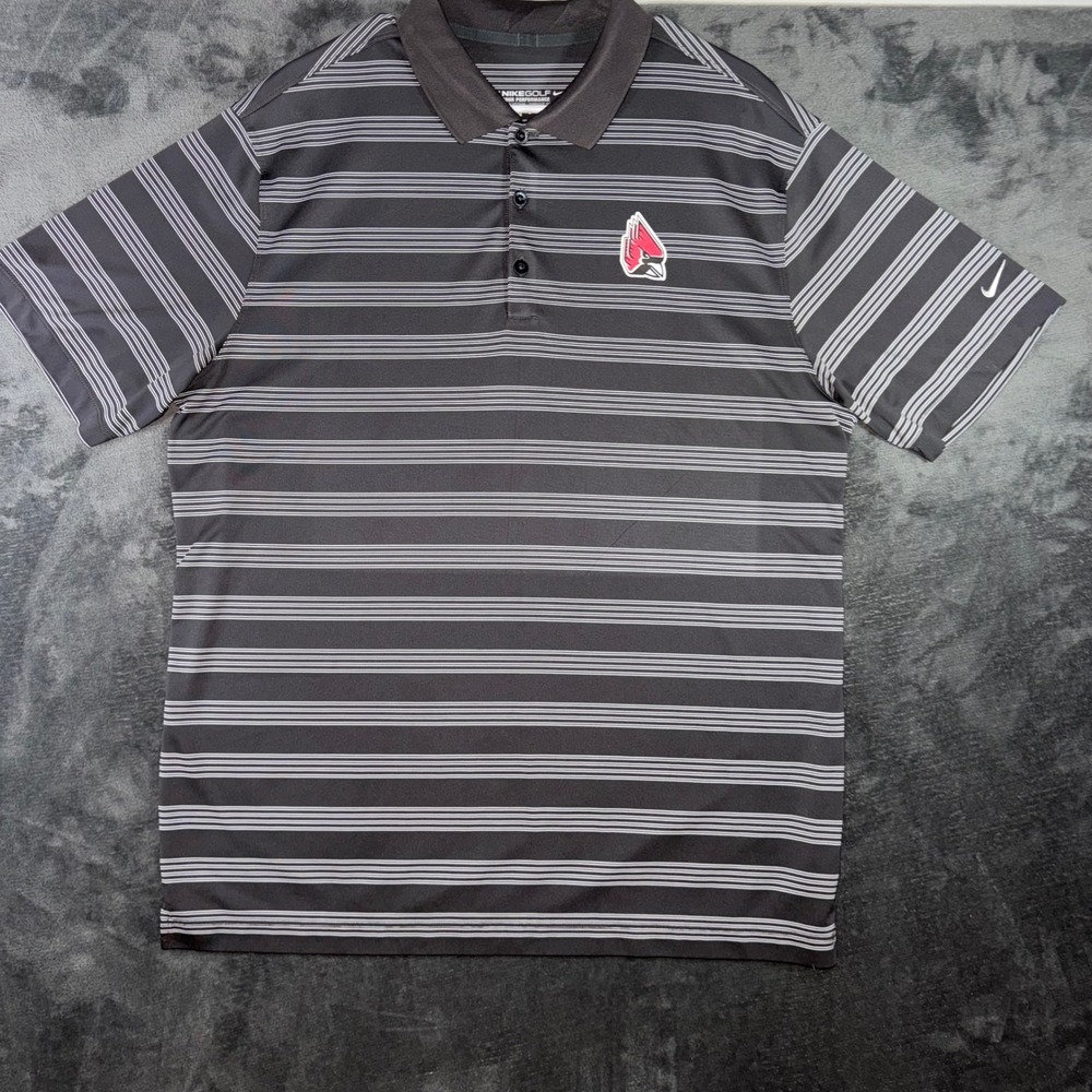 Mens XL Nike Golf Polo Black Excellent Ball State Cardinals Striped Dri-FIT